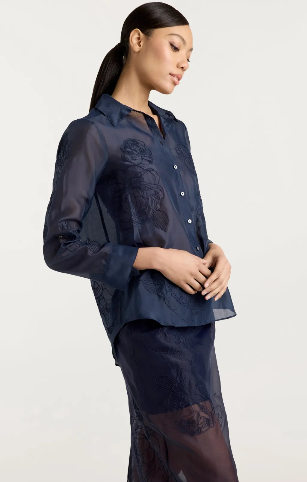 Cinq à Sept Embroidered Organza Luna Top Navy Discount
