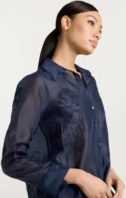 Cinq à Sept Embroidered Organza Luna Top Navy Discount