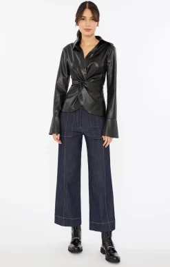 Cinq à Sept Faux Leather Mckenna Top Black Discount