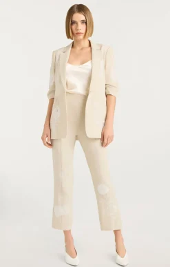 Cinq à Sept Floating Roses Embellished Cropped Brianne Pant Plaster/Ivory Outlet