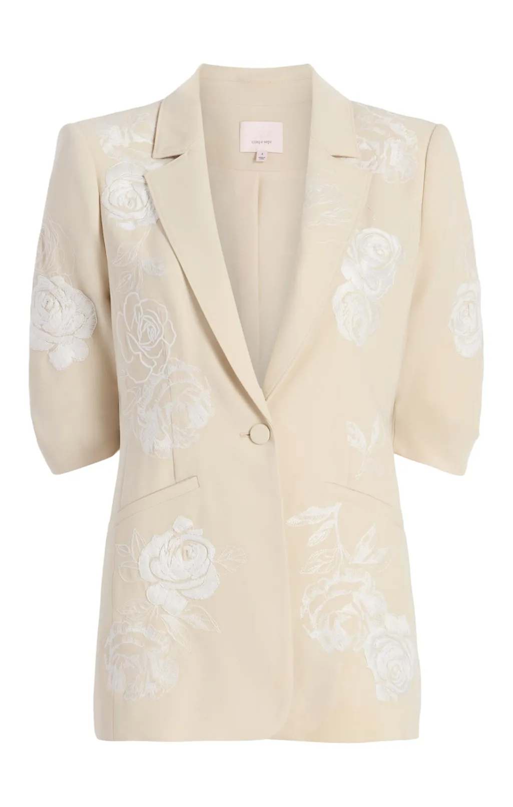Cinq à Sept Floating Roses Embellished Short Sleeve Khloe Blazer Plaster/Ivory