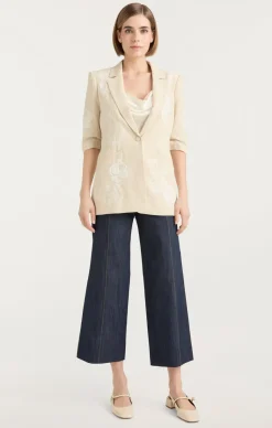 Cinq à Sept Floating Roses Embellished Short Sleeve Khloe Blazer Plaster/Ivory