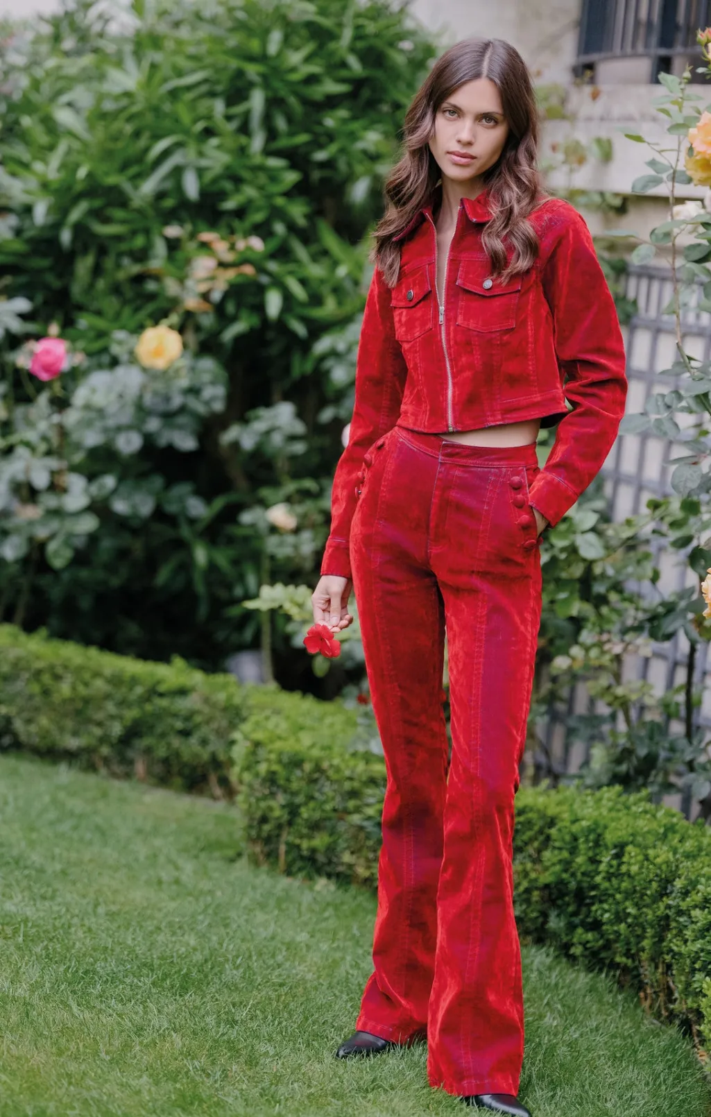Cinq à Sept Flocked Denim Marilee Jacket Pomegranate New