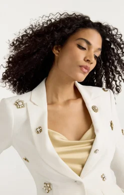 Cinq à Sept Gold Charm Embellished Cheyenne Blazer Ivory Outlet
