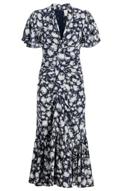 Cinq à Sept Graphic Floral Peeta Dress Navy/Ivory Online