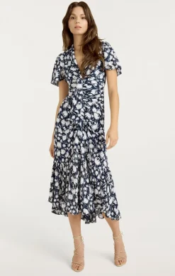 Cinq à Sept Graphic Floral Peeta Dress Navy/Ivory Online