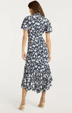 Cinq à Sept Graphic Floral Peeta Dress Navy/Ivory Online