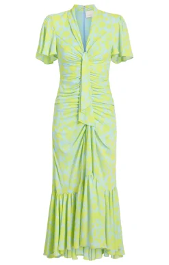 Cinq à Sept Graphic Floral Peeta Dress SereneSky/FreshLime Clearance