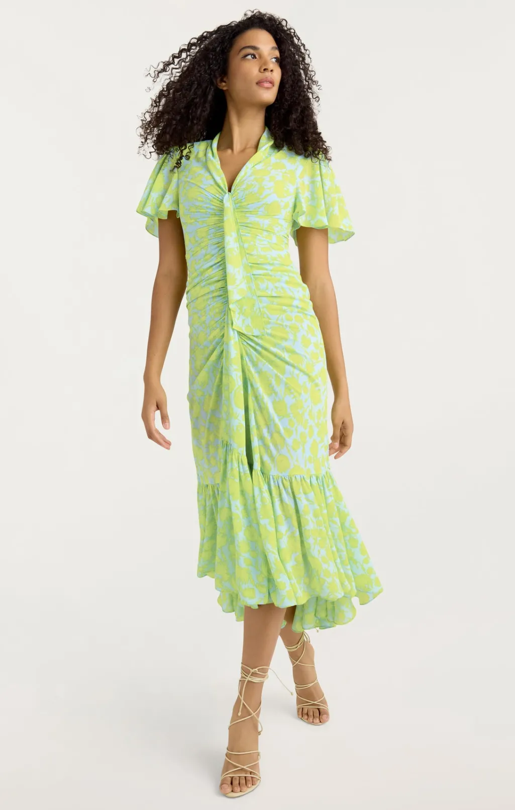 Cinq à Sept Graphic Floral Peeta Dress SereneSky/FreshLime Clearance