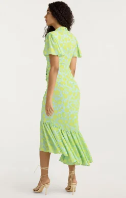Cinq à Sept Graphic Floral Peeta Dress SereneSky/FreshLime Clearance