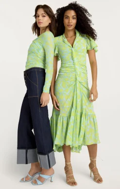 Cinq à Sept Graphic Floral Peeta Dress SereneSky/FreshLime Clearance
