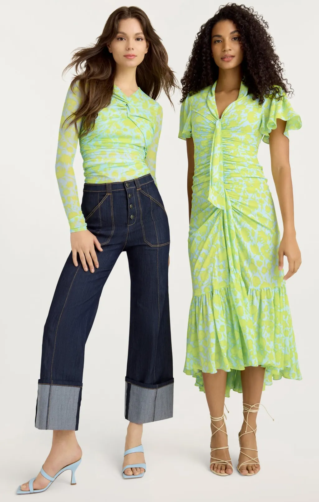 Cinq à Sept Graphic Floral Peeta Dress SereneSky/FreshLime Clearance