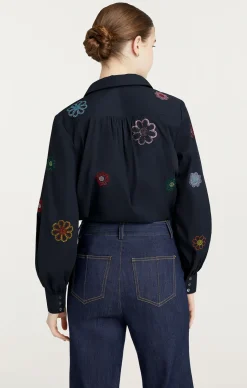 Cinq à Sept Heatset Daisy Embellished Kandice Top Navy Outlet