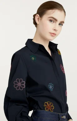 Cinq à Sept Heatset Daisy Embellished Kandice Top Navy Outlet