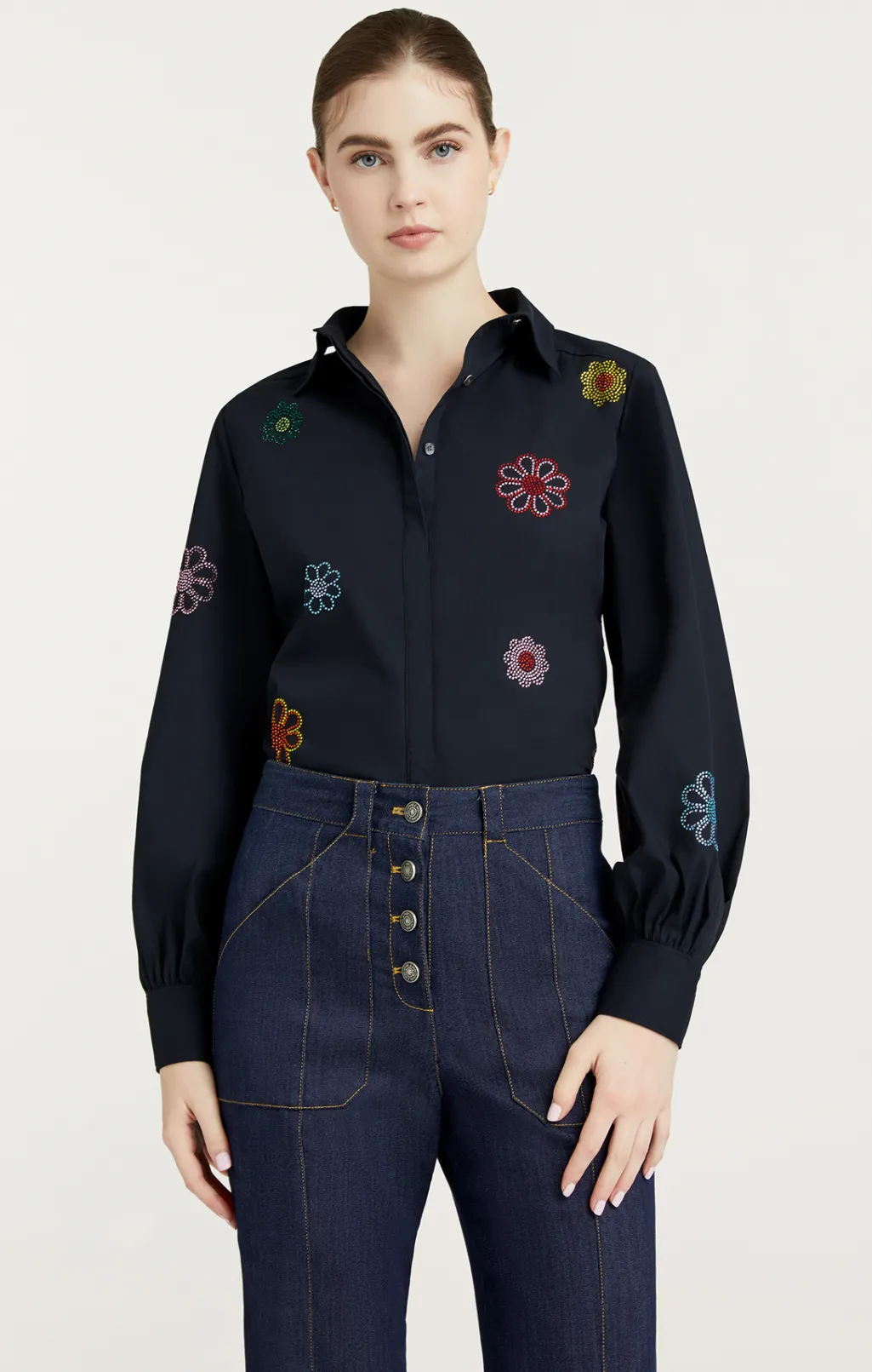 Cinq à Sept Heatset Daisy Embellished Kandice Top Navy Outlet