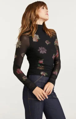 Cinq à Sept Heatset Pansy Garden Mesh Turtleneck Black/Multi Discount