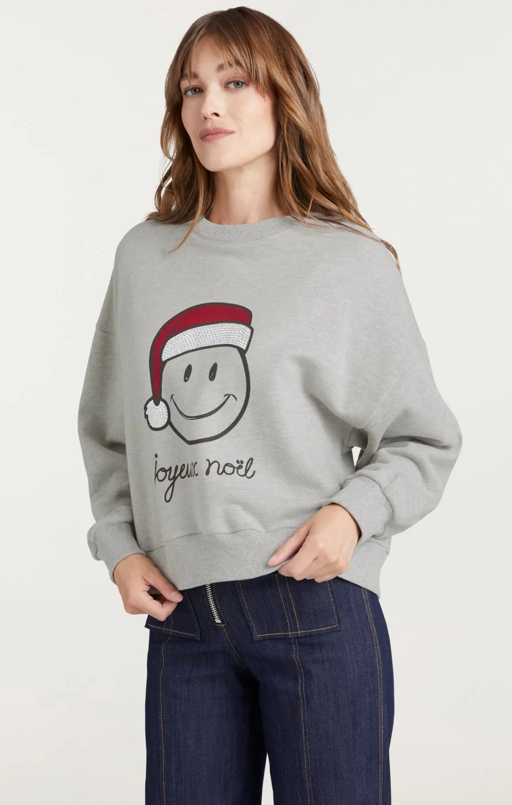 Cinq à Sept Heatset Smiley Joyeux Brandy Pullover HeatherGrey/Black Hot