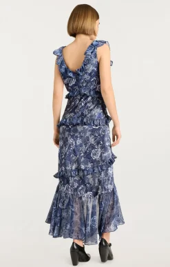 Cinq à Sept Indigo Floral Ora Dress IndigoMulti New