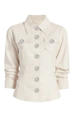 Cinq à Sept Jeweled Faux Leather Canyon Jacket Ivory Clearance