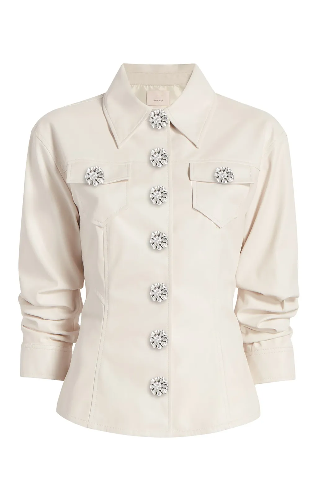 Cinq à Sept Jeweled Faux Leather Canyon Jacket Ivory Clearance