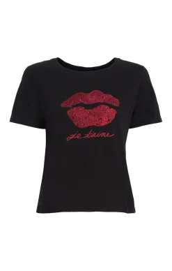 Cinq à Sept Kisses Je Taime Shrunken Tee Black/Rosewood Sale