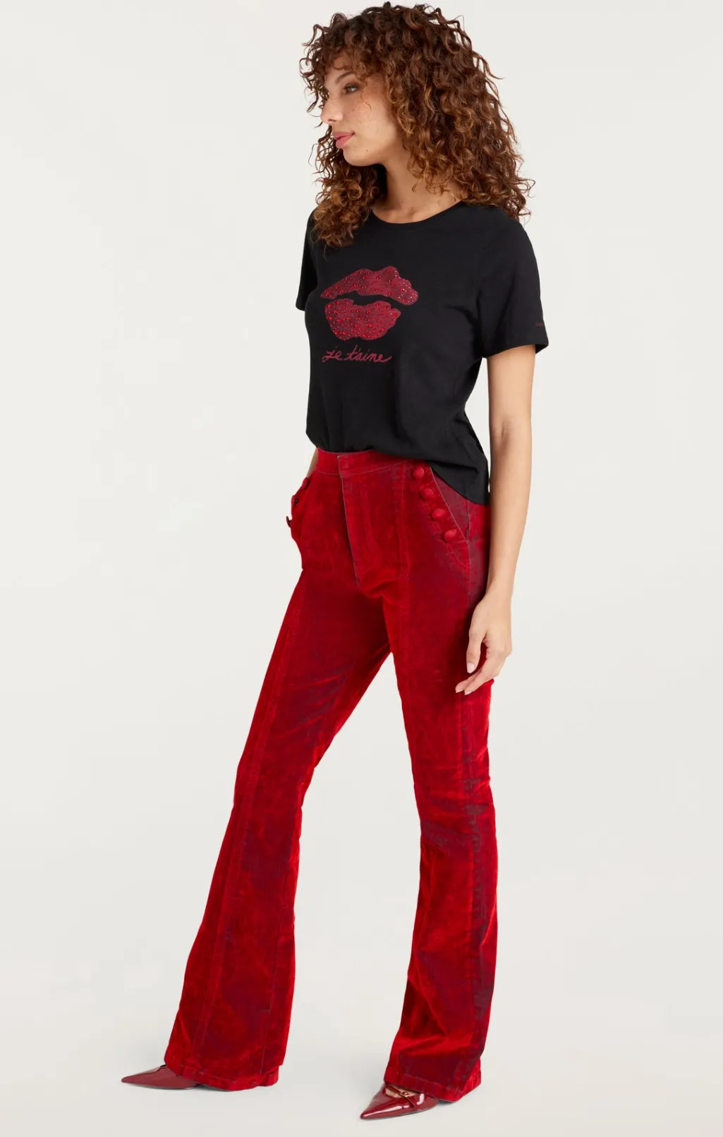 Cinq à Sept Kisses Je Taime Shrunken Tee Black/Rosewood Sale
