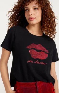 Cinq à Sept Kisses Je Taime Shrunken Tee Black/Rosewood Sale