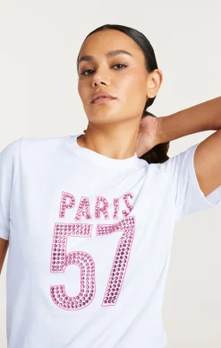 Cinq à Sept Large Heat Set Paris 57 Tee White/HotMagenta Hot