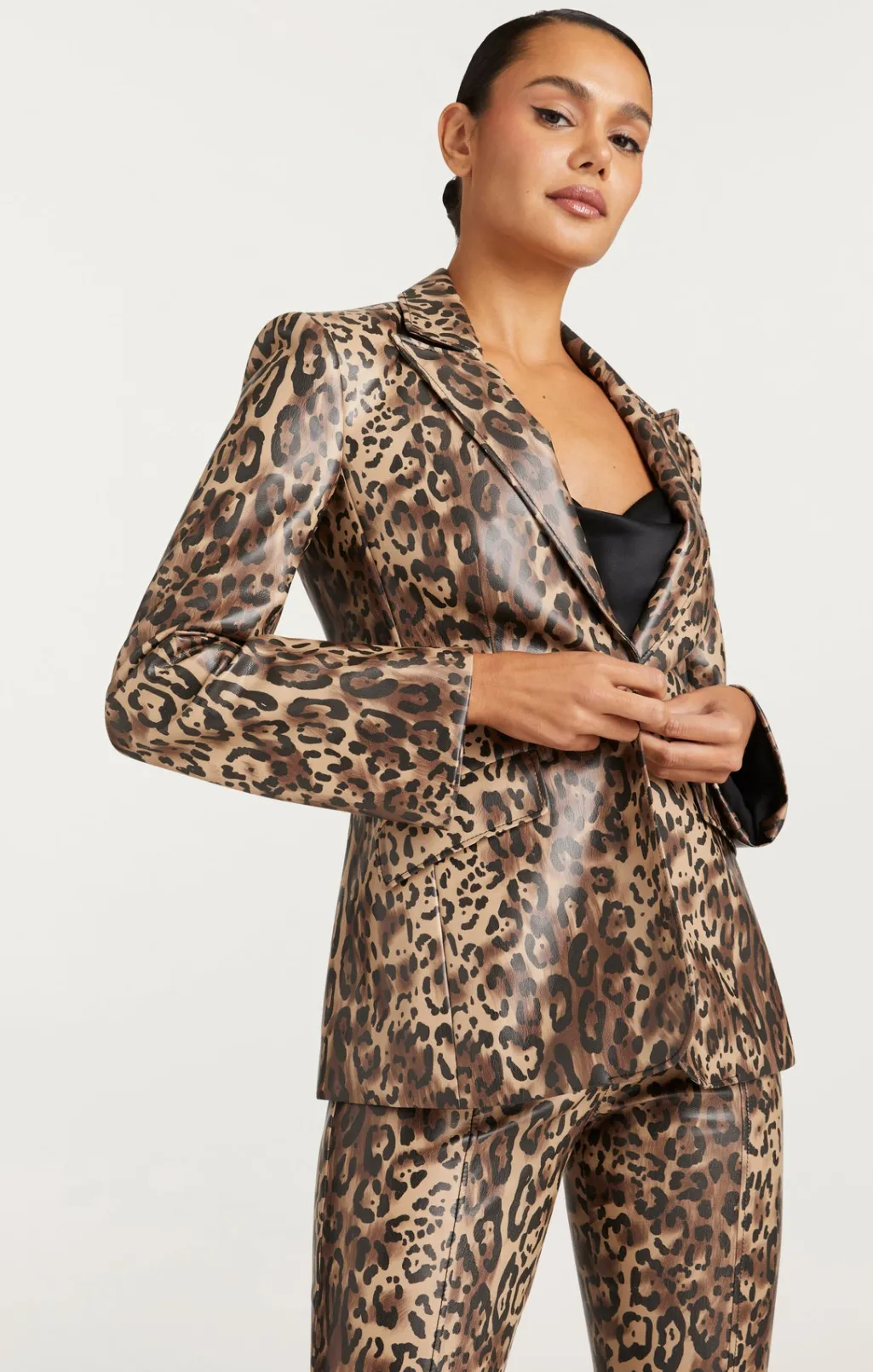 Cinq à Sept Leopard Vegan Leather Cheyenne Blazer Black/Sahara New