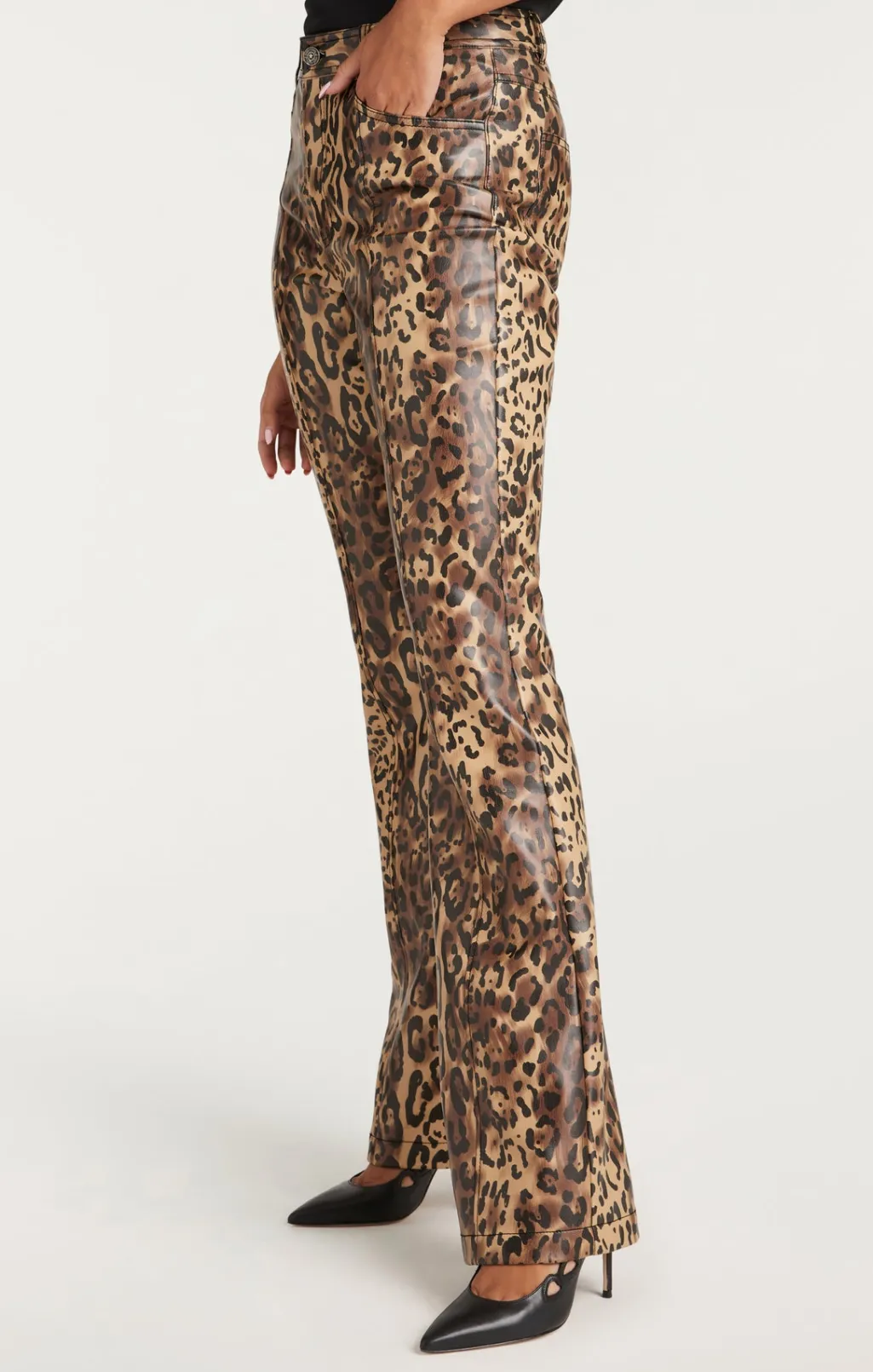 Cinq à Sept Leopard Vegan Leather Miller Pant Black/Sahara New