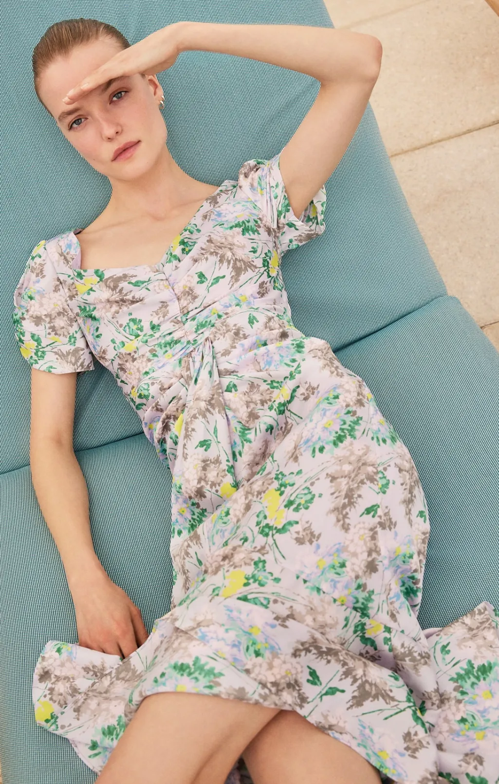 Cinq à Sept Light Washed Floral Walker Dress PastelMulti