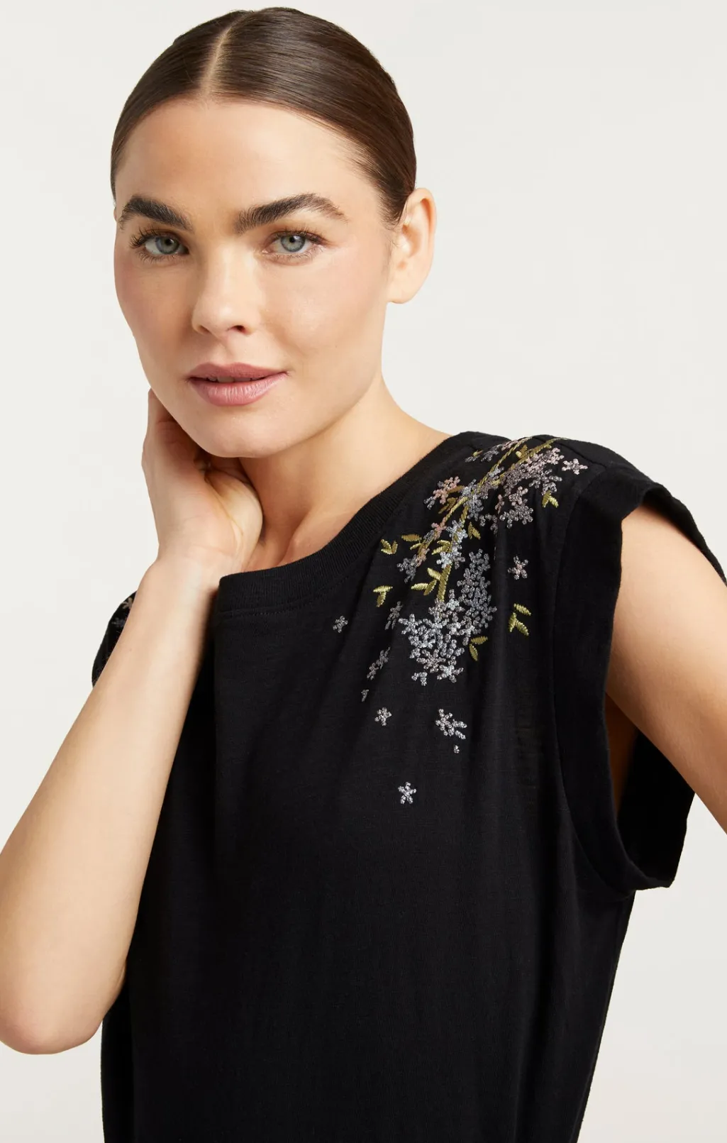 Cinq à Sept Lilac Vine Embellished Bella Tee BlackMulti Sale