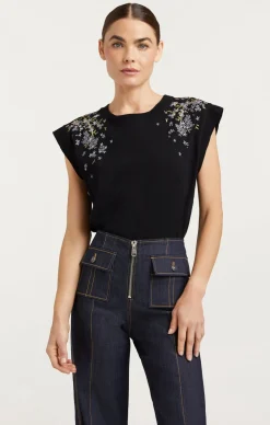 Cinq à Sept Lilac Vine Embellished Bella Tee BlackMulti Sale