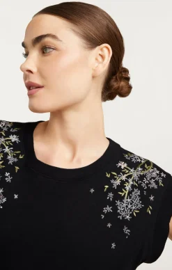 Cinq à Sept Lilac Vine Embellished Bella Tee BlackMulti Sale