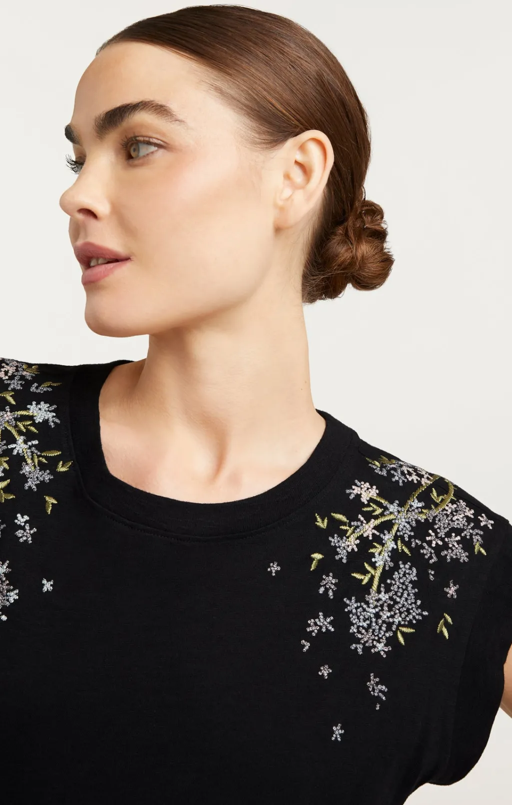 Cinq à Sept Lilac Vine Embellished Bella Tee BlackMulti Sale