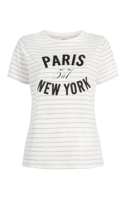 Cinq à Sept Melange Stripe Paris New York Tee Ivory/HeatherGrey New