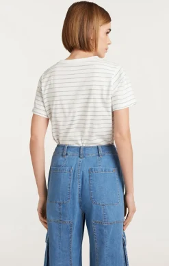 Cinq à Sept Melange Stripe Paris New York Tee Ivory/HeatherGrey New
