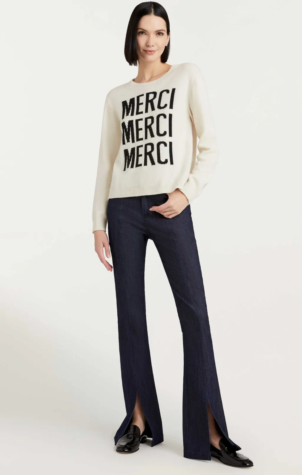 Cinq à Sept Merci Merci Merci Knit Pullover Ivory/Black Outlet