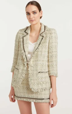 Cinq à Sept Metallic Beaded Maddie Blazer Ivory Discount