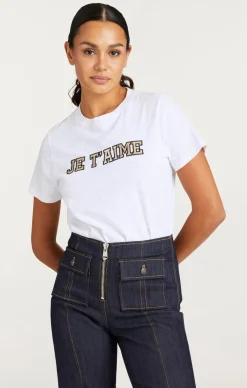 Cinq à Sept Metallic Leather Je T'aime Tee White/Gold Hot