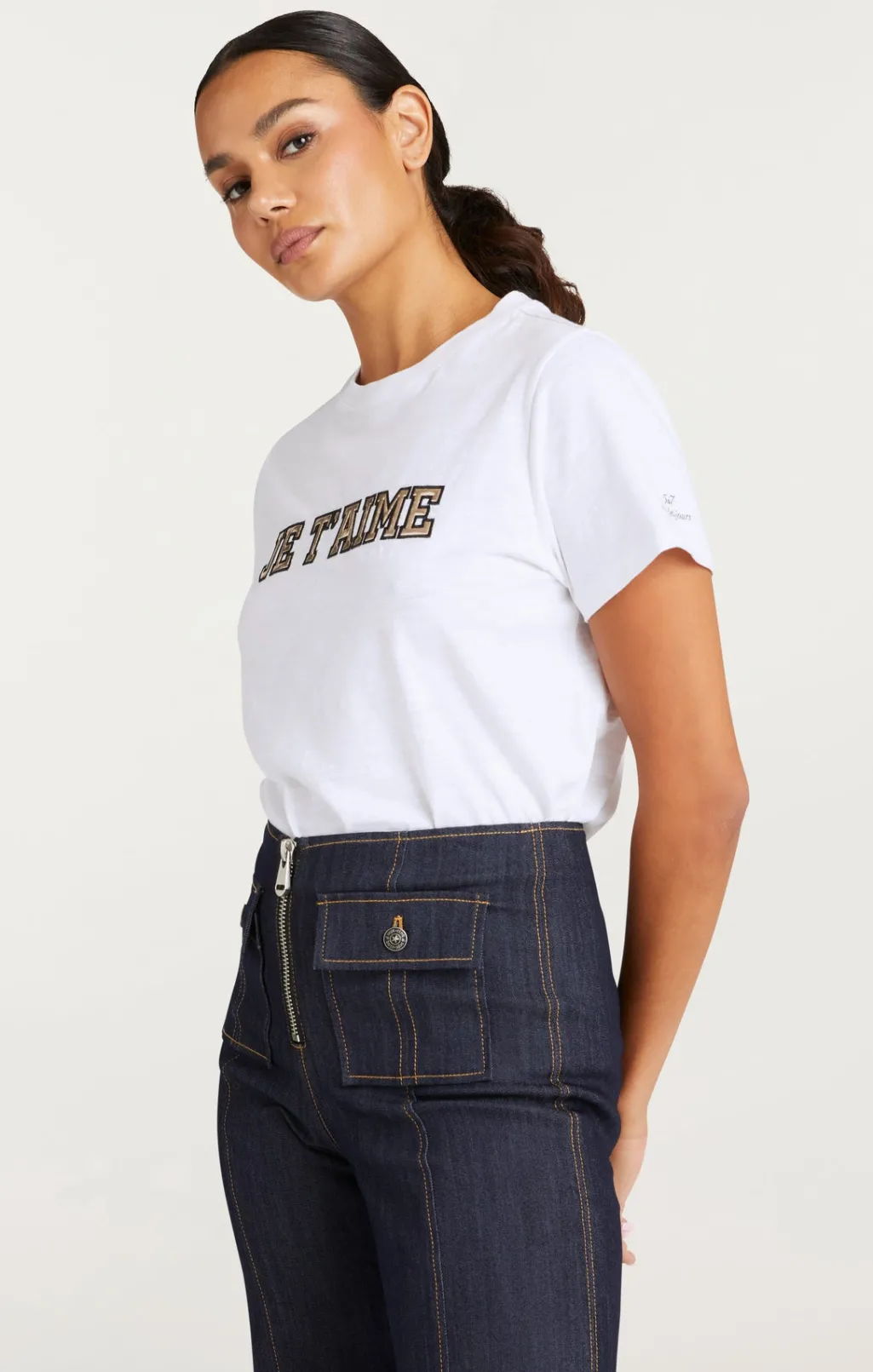 Cinq à Sept Metallic Leather Je T'aime Tee White/Gold Hot