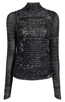 Cinq à Sept Mon Amour Shirred Mesh Turtleneck Black/ivory Hot