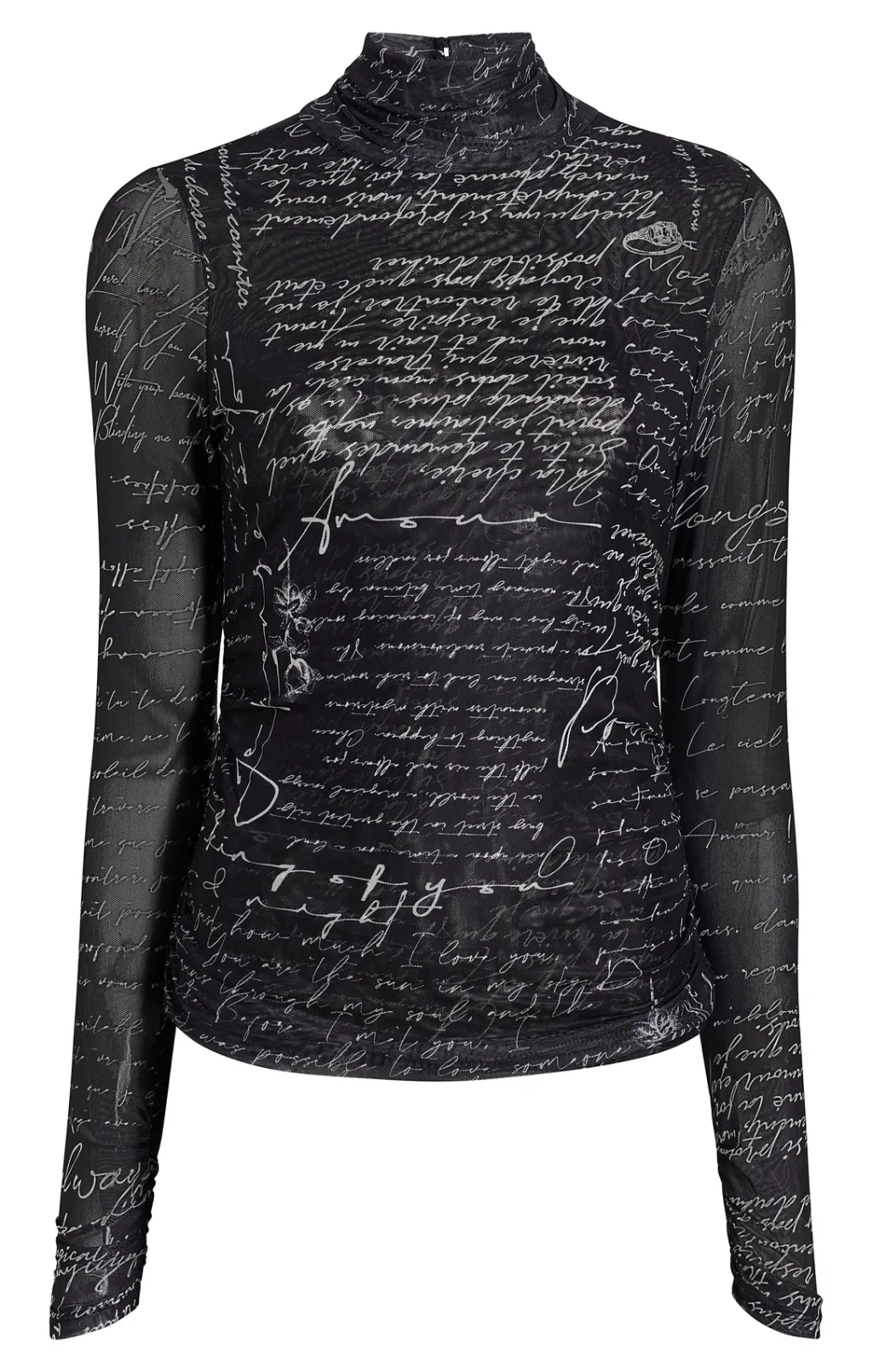 Cinq à Sept Mon Amour Shirred Mesh Turtleneck Black/ivory Hot