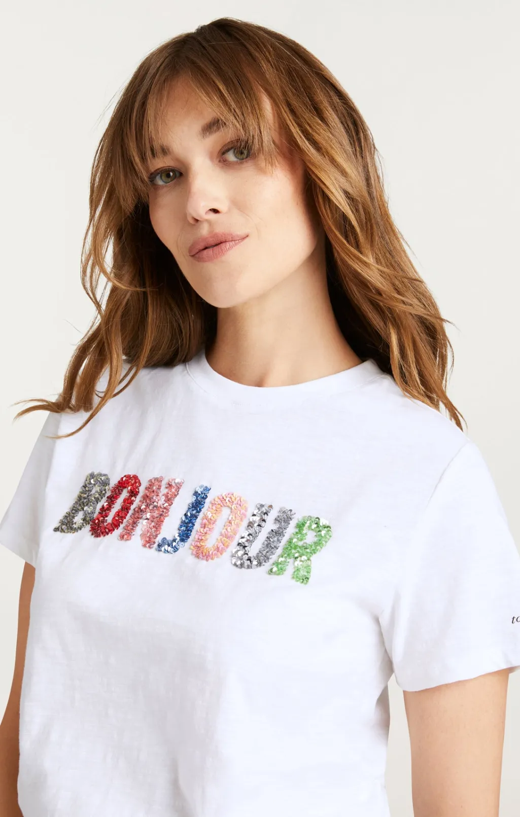 Cinq à Sept Pailette Applique Bonjour Tee White/Multi Outlet