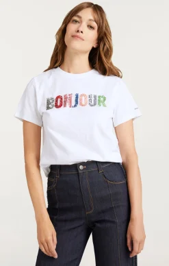 Cinq à Sept Pailette Applique Bonjour Tee White/Multi Outlet