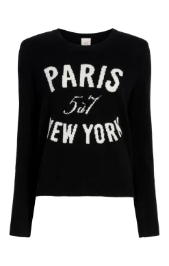 Cinq à Sept Paris New York Graphic Crewneck Pullover Black/Ivory Discount