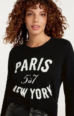 Cinq à Sept Paris New York Graphic Crewneck Pullover Black/Ivory Discount