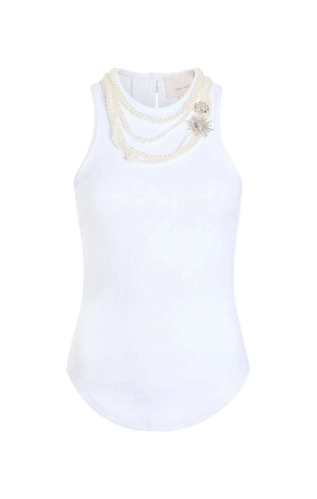 Cinq à Sept Pearl Chain Embellished Lizzie Tank White