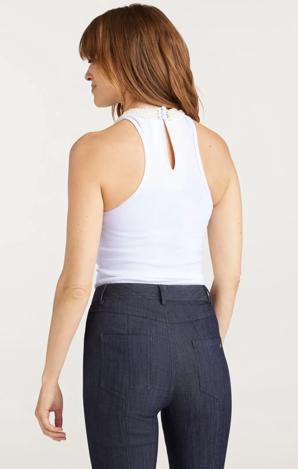 Cinq à Sept Pearl Chain Embellished Lizzie Tank White