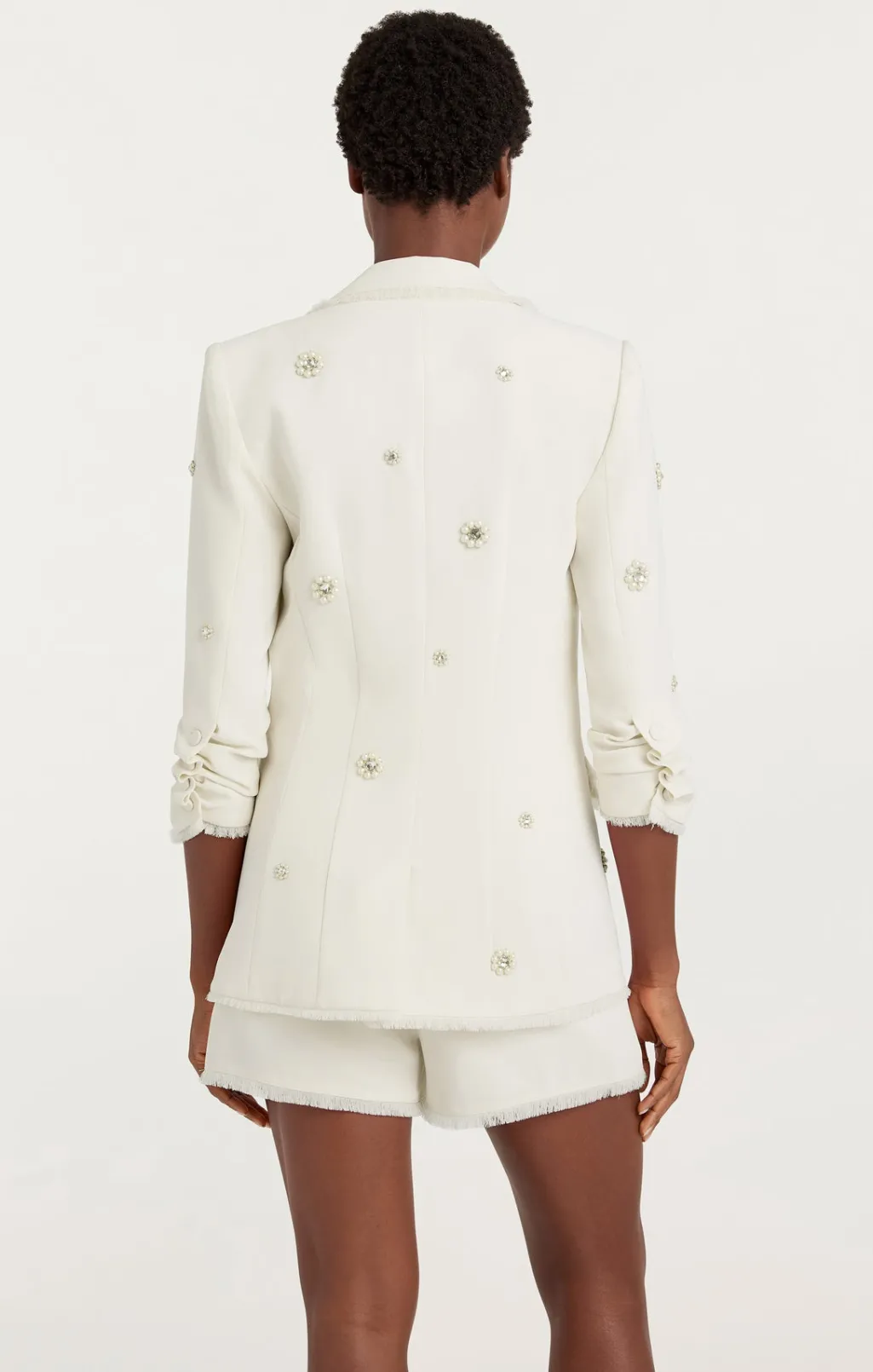Cinq à Sept Pearl Ditsy Flower Embellished Khloe Blazer Ivory Outlet